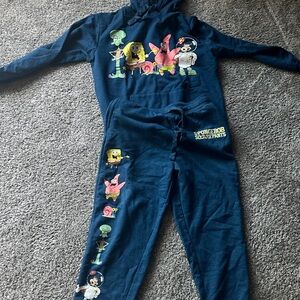 SpongeBob SquarePants Matching Set Blue Hoodie Sweater and Sweatpants